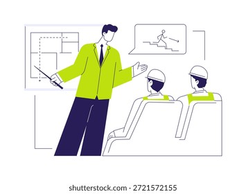 Formação de segurança ocupacional conceito abstrato vetor ilustração. Engenheiro profissional lida com treinamento de segurança, negócios corporativos, estilo de vida no escritório, aula para os funcionários metáfora abstrata.