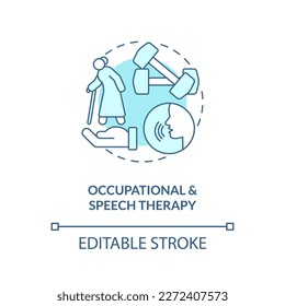 Occupational and speech therapy blue concept icon. Home health care service abstract idea thin line illustration. Isolated outline drawing. Editable stroke. Arial, Myriad Pro-Bold fonts used