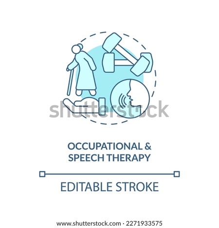Occupational and speech therapy blue concept icon. Home health care service abstract idea thin line illustration. Isolated outline drawing. Editable stroke. Arial, Myriad Pro-Bold fonts used