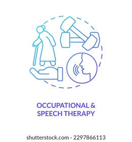 Occupational and speech therapy blue gradient concept icon. Training program. Home health care service abstract idea thin line illustration. Isolated outline drawing. Myriad Pro-Bold font used
