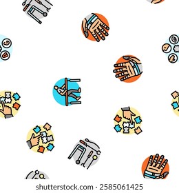occupational therapist health vector seamless pattern thin line illustration