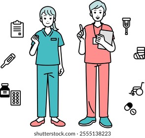 Occupational therapist, physical therapist, speech therapist people set, full body illustration.