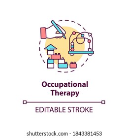 Occupational Therapy Concept Icon. Mental Diseases Therapeutic Treatment, Injury Recovery Idea Thin Line Illustration. Medical Procedure. Vector Isolated Outline RGB Color Drawing. Editable Stroke