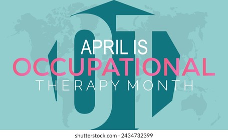 Der Monat der Ergotherapie wird jedes Jahr im April begangen. Vorlage für Hintergrund, Banner, Karte, Poster mit Textinschrift.