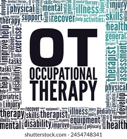 Occupational Therapy OT word cloud conceptual design isolated on white background.