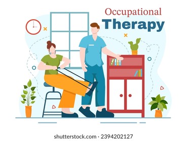 Occupational Therapy Vector Illustration with Treatment Session on Screening Development of Person and Medical Rehabilitation in Healthcare Background