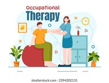 Occupational Therapy Vector Illustration with Treatment Session on Screening Development of Person and Medical Rehabilitation in Healthcare Background