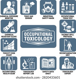 Occupational Toxicology Vector Icon Set with Industrial Safety and Hazmat Symbols