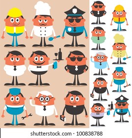 Occupations: Set of cartoon characters of different occupations. No transparency and gradients used.