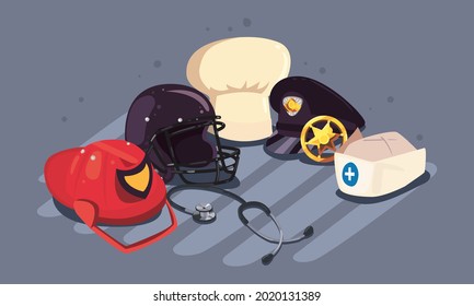 occupations workers set accessories scene