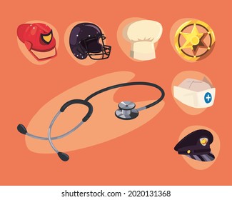 occupations workers set seven accessories