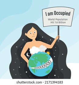 i am occupied world population day, Vector illustration of World Population Day Concept, 11July. Overcrowded, overloaded, explosion of world population and starvation.