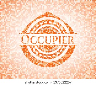 Occupier orange tile background illustration. Square geometric mosaic seamless pattern with emblem inside.