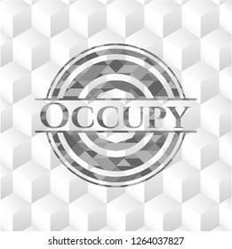 Occupy grey badge with geometric cube white background