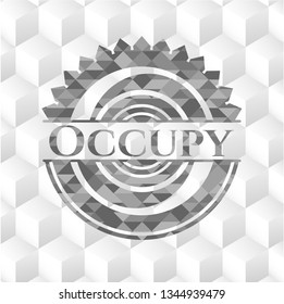 Occupy grey badge with geometric cube white background