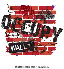 Occupy Wall Street Sign With Grungy Brick Wall