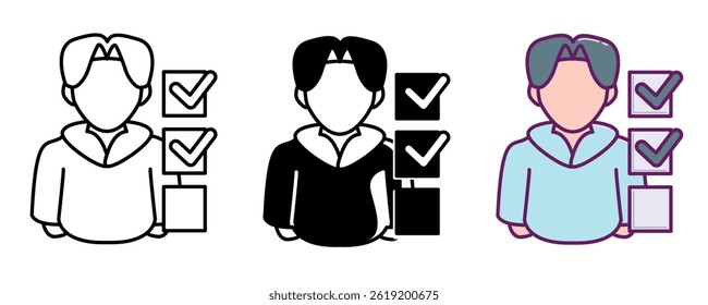 OCD icon represented by man, checklist Line, Filled, Color style.