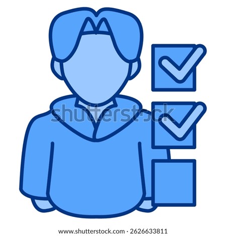 OCD icon represented by man, checklist Blue style.