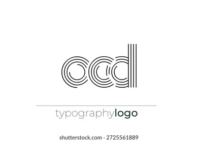 OCD modern geometric typography logo. Modern and stylish composition featuring a monochromatic typography logo illustration designed with intricate lines.