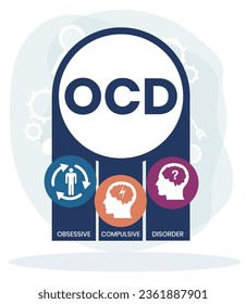 OCD - Obsessive Compulsive Disorder acronym, medical concept background. vector illustration concept with keywords and icons. lettering illustration with icons for web banner, flyer, landing page