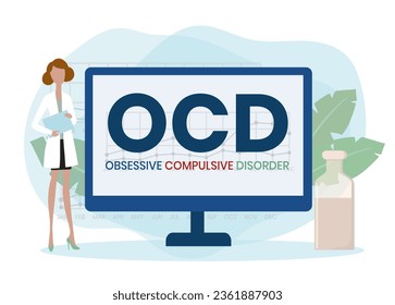 OCD - Obsessive Compulsive Disorder acronym, medical concept background. vector illustration concept with keywords and icons. lettering illustration with icons for web banner, flyer, landing page