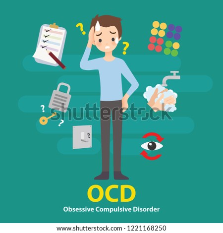 OCD Obsessive Compulsive Disorder Mental Illness Signs and Symptoms Infographic Vector Illustration