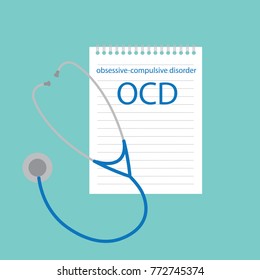 OCD Obsessive Compulsive Disorder written in notebook- vector illustration