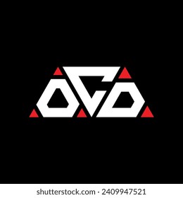 OCD triangle letter logo design with triangle shape. OCD triangle logo design monogram. OCD triangle vector logo template with red color. OCD triangular logo Simple, Elegant, and Luxurious design.