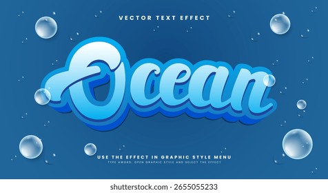 Ocean 3d efeito de texto editável Modelo adequado para tema de bolhas