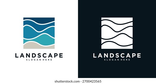 Plantilla de logotipo de diseño abstracto de ​​paisaje del océano