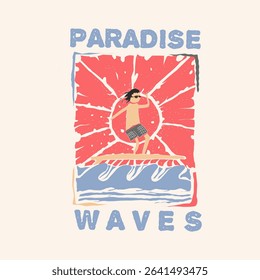 Ocean abstract paradise wave art. Summer vibes artwork. Surf club design. Beach modern abstract art.