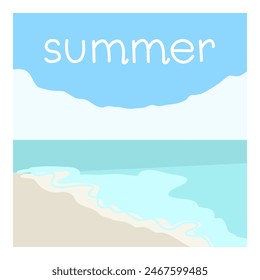Cartel abstracto del océano. Conjunto de paisaje marino, arte contemporáneo Plantilla de impresión, Fondos de naturaleza para redes sociales. Fondo de vacaciones de estilo minimalista, playa costera de verano. Ilustración de moda plana de Vector
