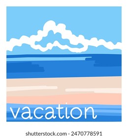 Ocean abstract poster. Sea landscape set, contemporary art print template, Nature backgrounds for social media. Minimal style vacation backdrop, summer seaside beach. Vector flat trendy illustration