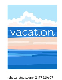 Ocean abstract poster. Sea landscape set, contemporary art print template, Nature backgrounds for social media. Minimal style vacation backdrop, summer seaside beach. Vector flat trendy illustration