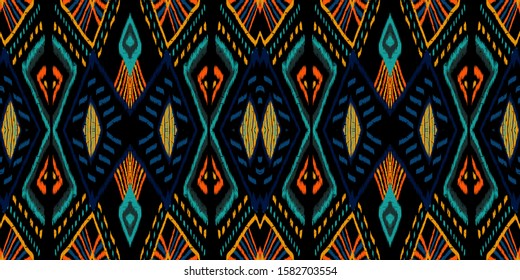 Ocean Abstract Tile. Cornflower Tribal Vector Seamless Pattern. Japan Tribal Ogee Texture. Gloss Navajo Rustic Texture. Repeat Chevron Aztec.