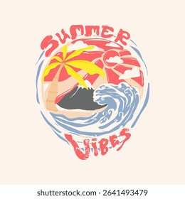 Ocean abstract wave art.  Summer vibes artwork typography. Surf club design. Beach modern abstract art.