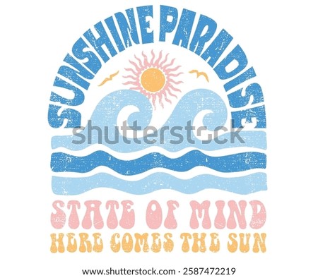 Ocean abstract wave. Here come the sun. Summer vibes artwork. Sunshine paradise graphic print design. Enjoy beach life. Surf club design. Beach modern abstract art.