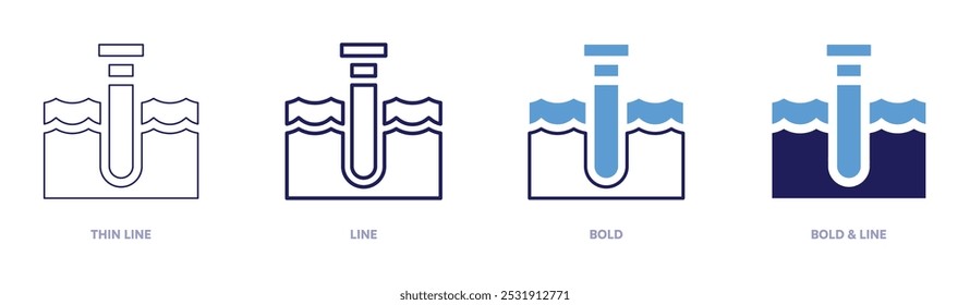 Ocean acidification icon in 4 different styles. Thin Line, Line, Bold, and Bold Line. Duotone style. Editable stroke.