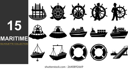 Ocean Adventure Icons – Maritime Silhouette Vectors for Exploration Themes