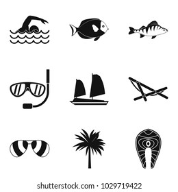 Ocean adventure icons set. Simple set of 9 ocean adventure vector icons for web isolated on white background