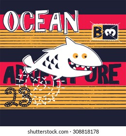 ocean adventure with shark, T-shirt design vector illustration
