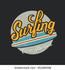Ocean adventure surfing theme  graphic  with grunge