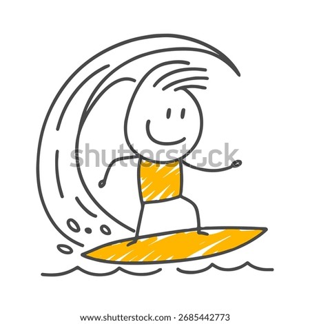 Ocean Adventure A Vector Design of a Cheerful Character Experiencing the Feeling of Freedom and Adrenaline at the Crest of a High Wave.