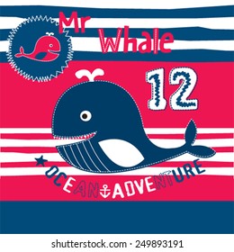 ocean adventure with the whale striped background vector illustration