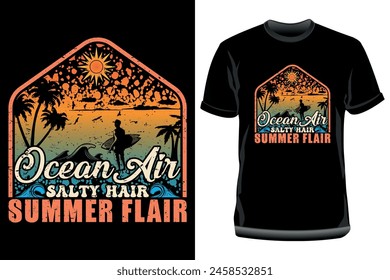 Ocean air, salty hair, summer flair t shirt design_ Funny summer quotation for summer vintage t shirt design