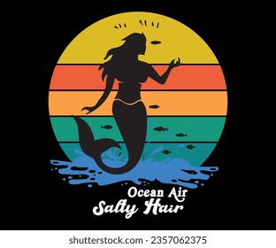 Ocean Air and Salty Hair T-shirt Design Vector File