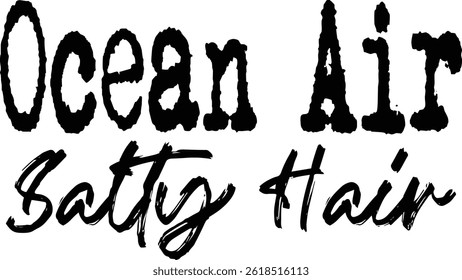 Ocean Air Salty Hair Typography T-shirt Design, Beach T-shirt Design, summer retro boho design, Vintage Distressed, vector file, silhouette file, typewriter
