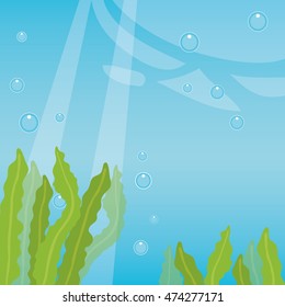 ocean algae blue background water bubbles illustration. Vector graphic