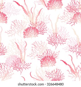 Ocean Algae  Seamless Vector Print. Delicate Red And White Pattern. 