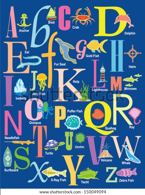 Ocean Alphabet Theme Design Letters Descriptions Stock Vector (Royalty ...